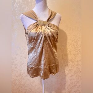 Cache Gold Pleated Halter Blouse